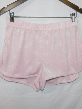 Juicy Couture Light Pink Velour Lounge Sleep Shorts Allover JC Logo Womens L